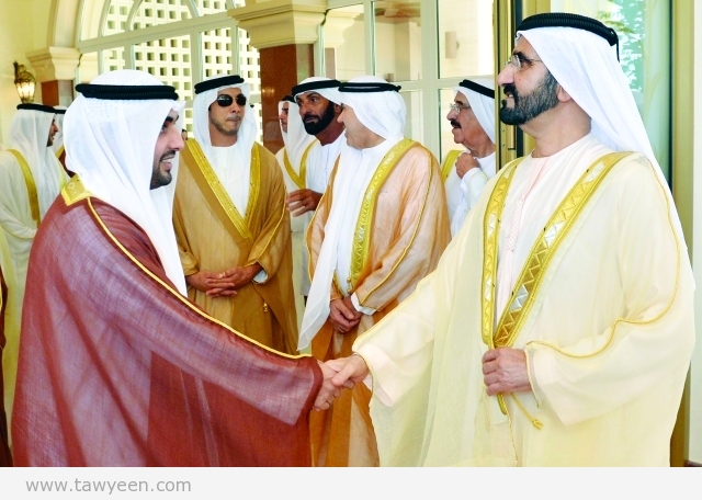 Sheikh Mohammed and  General Sheikh Mohammed bin Zayed greets Ei