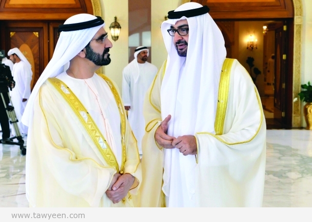 Sheikh Mohammed and  General Sheikh Mohammed bin Zayed greets Ei